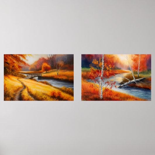 Lebhafte Herbstwaldmalerei - Herbstlandschaft Bilderwand Sets (Vorderseite)
