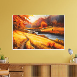 Lebhafte Herbstwaldmalerei - Herbstlandschaft Leinwanddruck