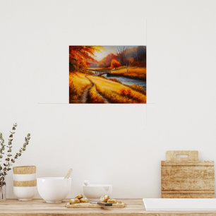 Lebhafte Herbstwaldmalerei - Herbstlandschaft Poster