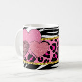 Lebhafte Herzmuster mit Animal Prints und Glit Kaffeetasse (Vorderseite Links)