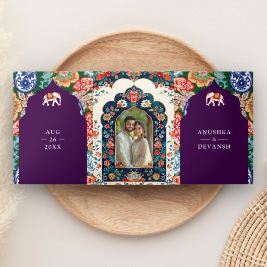 Lebhafte Hochzeit der indischen Volkskunst Dreifach Gefaltete Einladung