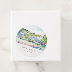 Lebhafte Hochzeit im Gebirge Scape Blush Wasserfar Geschenkanhänger