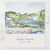 Lebhafte Hochzeit im Gebirge Scape Blush Wasserfar Weinetikett (Einzelnes Label)