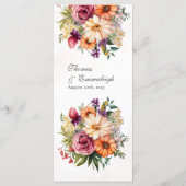 Lebhafte Hochzeit mit floraler Wasserfarbe Menükarte (Rückseite)
