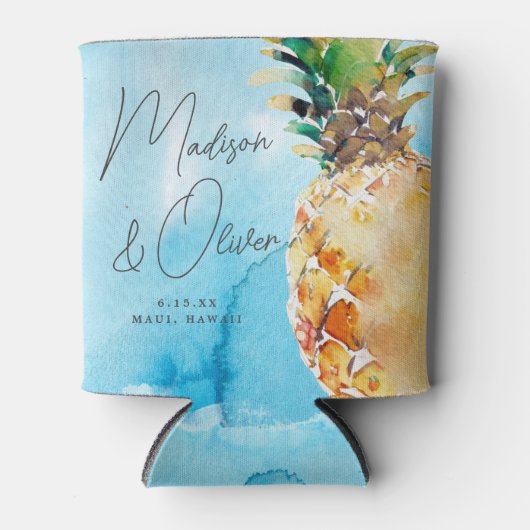 Lebhafte Hochzeit mit tropischen Ananas Dosenkühler (Vorderseite)