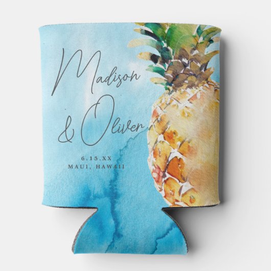 Lebhafte Hochzeit mit tropischen Ananas Dosenkühler (Rückseite)