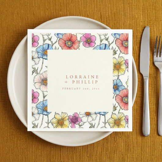 Lebhafte Hochzeit wild lebender Blume Serviette