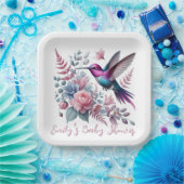 Lebhafte Hummingbird und rosa Blütendusche Pappteller (Party)