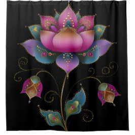Lebhafte indische Mehndi Lotus Blume Pink Blue Gol Duschvorhang