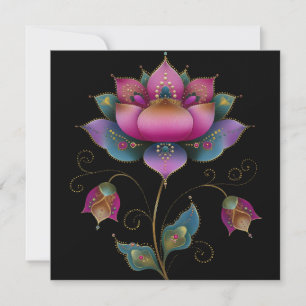 Lebhafte indische Mehndi Lotus Blume Pink Blue Gol Einladung