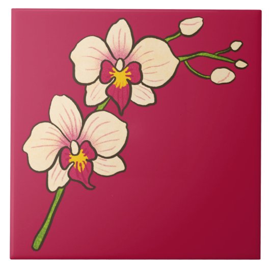 Lebhafte indische Rot-Orchid-Keramik Tile Fliese (Vorderseite)