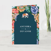 Lebhafte indische Volkskunst Elefant Dark Blue Wed Einladung (Vorderseite)