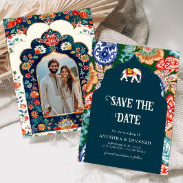 Lebhafte indische Volkskunst Elefant Dark Blue Wed Save The Date