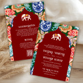 Lebhafte indische Volkskunst Elephant Dark Red Wed Einladung