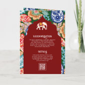 Lebhafte indische Volkskunst Elephant Dark Red Wed Einladung (Rückseite)
