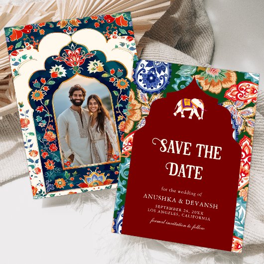 Lebhafte indische Volkskunst Elephant Dark Red Wed Save The Date