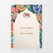 Lebhafte indische Volkskunst-Hochzeit Dreifach Gefaltete Einladung (Cover)