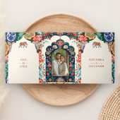 Lebhafte indische Volkskunst-Hochzeit Dreifach Gefaltete Einladung