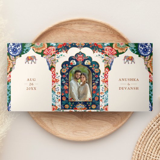 Lebhafte indische Volkskunst-Hochzeit Dreifach Gefaltete Einladung