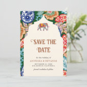 Lebhafte indische Volkskunst-Hochzeit Save The Date (Stehend Vorderseite)