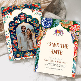 Lebhafte indische Volkskunst-Hochzeit Save The Date