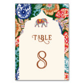 Lebhafte indische Volkskunst-Hochzeit Tischnummer (Vorderseite)