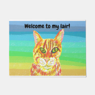 Lebhafte Ingwerkatze willkommen auf meinem Stuhl Fußmatte