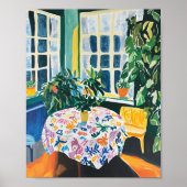 Lebhafte Innenlandschaft mit floraler Tablettenpos Poster (Vorne)