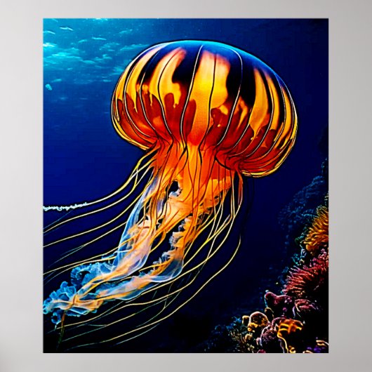 Lebhafte Jellyfish Unterwasserkunst Poster (Vorne)