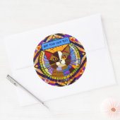 Lebhafte Katze in Mosaikfliesen - farbig - Text hi Runder Aufkleber (Umschlag)