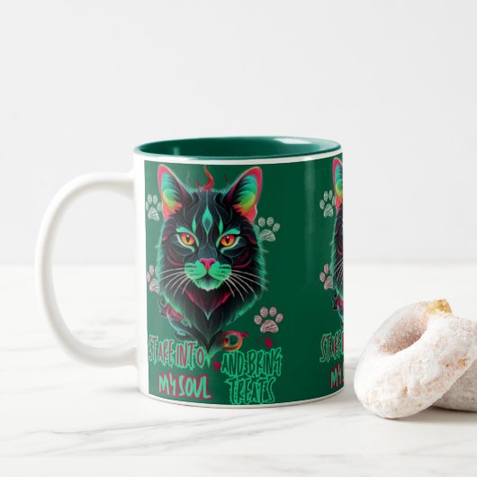 Lebhafte Katzenfusion Zweifarbige Tasse (Mit Donut)