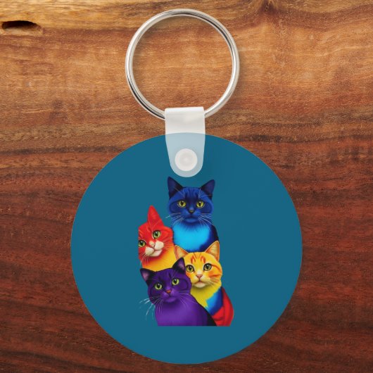 Lebhafte Katzengegenstände - perfekt für Katzenlie Schlüsselanhänger (Vorderseite)