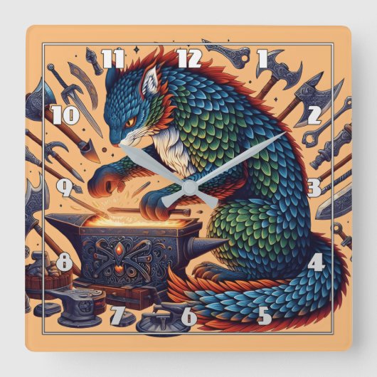 Lebhafte Katzenschmieden-Tools in Workshop Quadratische Wanduhr (Vorderseite)