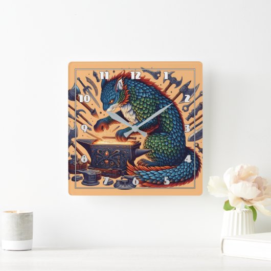 Lebhafte Katzenschmieden-Tools in Workshop Quadratische Wanduhr (Zuhause)