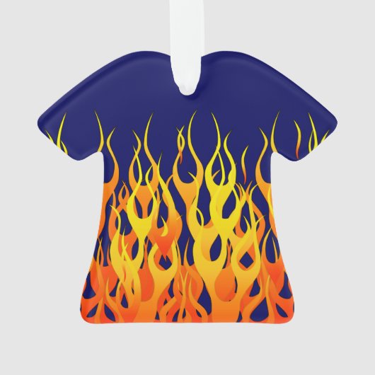 Lebhafte klassische Racing-Flammen auf Navy Blue Ornament (Rückseite)