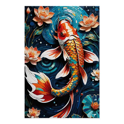 Lebhafte Koi und wunderschöne Blume Aquatic Scene Poster (Vorderseite)