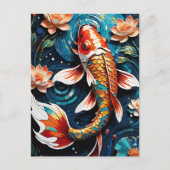 Lebhafte Koi und wunderschöne Blume Aquatic Scene Postkarte (Vorderseite)