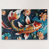 Lebhafte Koi und wunderschöne Blume Aquatic Scene Puzzle (Horizontal)