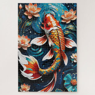 Lebhafte Koi und wunderschöne Blume Aquatic Scene Puzzle