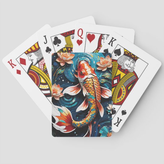 Lebhafte Koi und wunderschöne Blume Aquatic Scene Spielkarten (Rückseite)