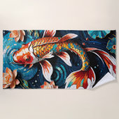 Lebhafte Koi und wunderschöne Blume Aquatic Scene Strandtuch (Vorderseite)