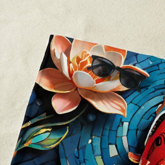 Lebhafte Koi und wunderschöne Blume Aquatic Scene Strandtuch (Beispiel)