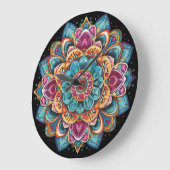 Lebhafte, komplizierte, Bohemische, Mandala Art Große Wanduhr (Winkel)