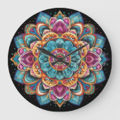 Lebhafte, komplizierte, Bohemische, Mandala Art Große Wanduhr (Vorderseite)