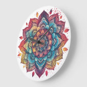 Lebhafte, komplizierte, Bohemische, Mandala Art Große Wanduhr (Winkel)