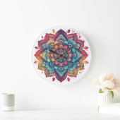 Lebhafte, komplizierte, Bohemische, Mandala Art Große Wanduhr (Zuhause)