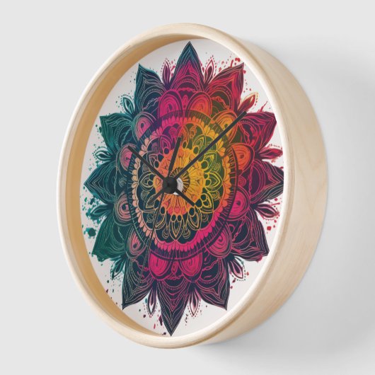 Lebhafte, komplizierte, Bohemische, Mandala Art Uhr (Winkel)