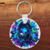 Lebhafte Kopfhörer gegen den Schlag bunten Schmerz Schlüsselanhänger (Rückseite)