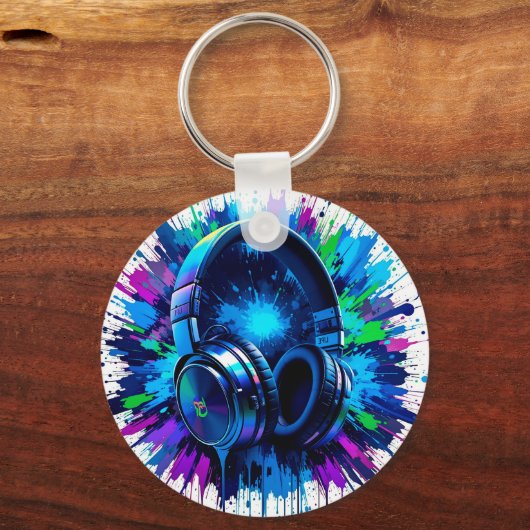 Lebhafte Kopfhörer gegen den Schlag bunten Schmerz Schlüsselanhänger (Rückseite)