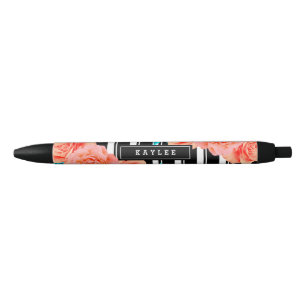 Lebhafte Korallen und Aqua Floral Kugelschreiber